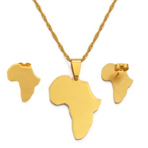 Afrika haritası set kolye kolye ve küpeler 14K altın Afrika haritaları kadınlar için takılar set