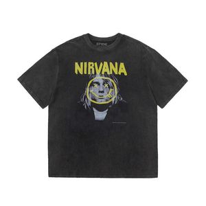 Homens camisetas Vintage Nirvana Coben Bandage Impresso Lavado Velho Manga Curta Marca de Moda VTG American Casual T-shirt para Homens