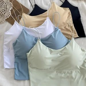 Kamaruk tankları üstleri yastıklı kablosuz bralette katı dikişsiz kadınlar spor tüp yelek ipek buz tankı seksi mahsul kamisole iç çamaşırı sütyen