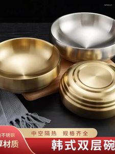 Plakalar Koreli Paslanmaz Çelik Soğuk Erişte Kase Kalınlaştırılmış Çift Altın Ramen Pirinç Çorbası Salata Salya Tozu