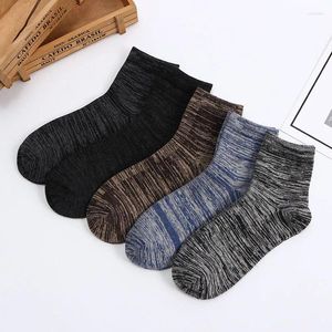 Meias masculinas 5 pares/lote homens outono e inverno retro mid-tube casual esportes cor sólida suor-absorvente respirável quente negócios