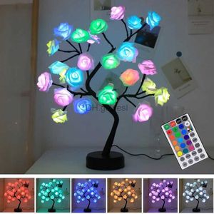 Gece Işıkları 24 LED RGB Gül Çiçek Ağacı Işıkları USB Pil Lambası Peri Gecesi Home Party Noel Düğün Dekorasyonu YQ240207