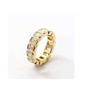 Роскошное уникальное свадебное кольцо Eternity из серебра 925 пробы, комплект из 14-каратного золота с безелем, овальное кольцо с муассанитом изумрудной огранки 3x5 мм для женщин2024
