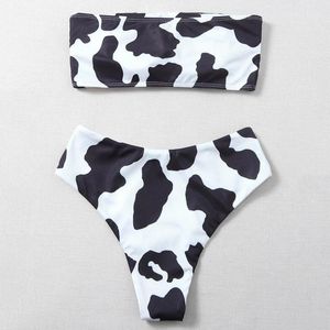 Kadın Mayo Kadın Milk İnek Bandeau Bikini Set Push Up Brezilya Bandage Plaj Giyim Mayo Seksi Yüksek Bel Kadın Üstleri ve Dipleri
