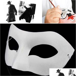 Parti maskeleri el ding tahtası katı beyaz diy zorro kağıt maskesi okullar için boş maç mezuniyet kutlama cosplay maskeli balo damlası dhhsy