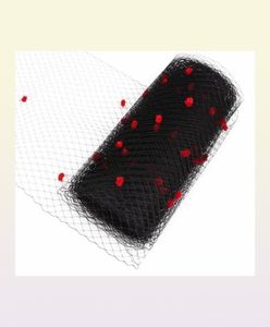 Schwarzer Birdcage-Schleier mit roten Punkten für Frauen, Millinery-Hut, Mesh-Schleier, Stoffnetze, Material, Damen-Fascinator, DIY-Haarschmuck 10y7420436