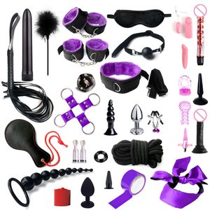 BDSM Set Kiti Oyuncak Seks Kelepçeleri Birkaç Yetişkinler Anal Fiş Vibratör Kırbaç Halka Gag Cinsel Seksi Oyunlar Ürünleri Bonaj Erotik 240130