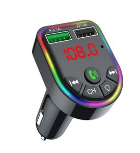 F5 F6 Araba Şarj Cihazı Bluetooth 5.0 FM Verici RGB Atmosfer Hafif Araba Kiti MP3 Pansiyon Kablosuz Handfree O Perakende Kutusu ile Alıcı 7833678
