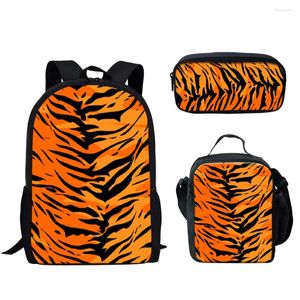 Школьные сумки в полоску с тигром, дизайн с узором, набор из 3 предметов для мальчиков и девочек-подростков, повседневная сумка, пенал для обеда, легкий подарок