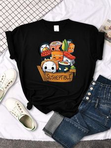 Kadın Tişörtleri Kawaii Lezzetli Yemek Sushi Bebekler Stil Baskı Kadın Gömlek Yaz Moda Üstleri Tee Gevşek Yumuşak Kadın