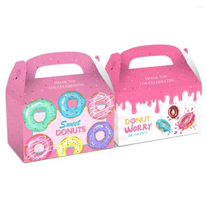 Hediye Sargısı 4pcs Donut Party Paper Candy Box için Bebek Duş Kurabiyeleri Kutular Tema Mutlu Yıllar Çocuklar Favors