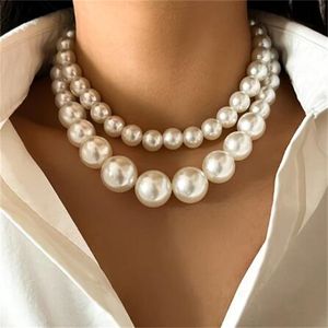 Elegant 2pcs/set Imitation Pearl Beaded Choker Necklaces Collar for Women 2024 Wedding Bridal Party Jewelry Gift