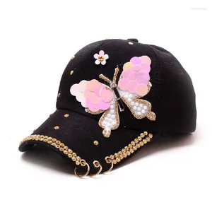 Top Caps Sonbahar Kadın Beyzbol Kapağı Kadınlar Tam Kristal Renkli Büyük Kelebek Şapkası Pamuk Parlak Metal Snapback Hip Hop Şapkaları