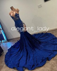 Kral Blue Velvet African Balo Kadınlar İçin Dreses Lüks Kristal Boning Korse İki Parça Akşam Töreni Elbisesi Vestido De Festa
