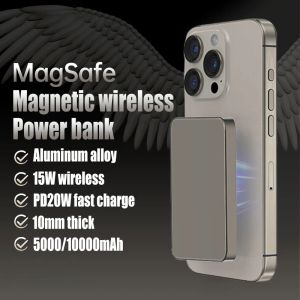 Магнитный беспроводной внешний аккумулятор 10000 мАч, металлический PD20W, быстрая зарядка для MagSafe iPhone 15, Samsung S23, портативный запасной вспомогательный аккумулятор