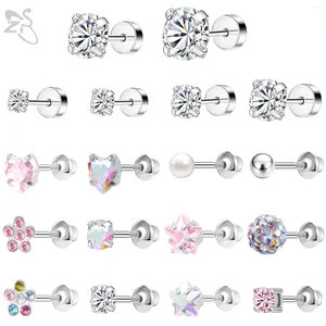 Saplama Küpe ZS 1pc Çiçek Kalp Yıldızı Küpe Paslanmaz Çelik Kristal Vidalı Arka Kulak 20g Kıkırdak Kılıf Helit Piercing