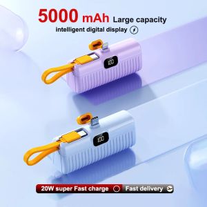 10W Power Bank Mini portátil 5000 Mah Capsule Tail Plug de emergência Power móvel com carregamento rápido para iPhone Sansung