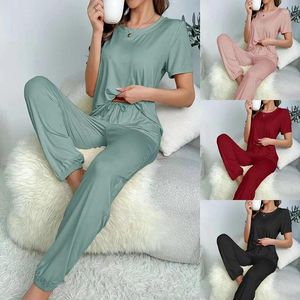 Kadın pijama pijamaları setler yumuşak rahat kısa kollu üstler pantolon bahar bayanlar pijama pantolon pantolon pijama takım elbise salonu giyim