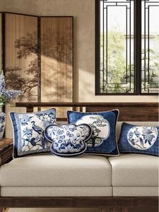 Çin mavi ve beyaz procelain yastık kapağı kelebek flora baskı yastık kasası kabak yastık