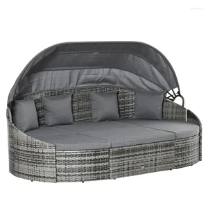 Kamp mobilya gri açık yuvarlak çıta 4 adet kanopi yastıkları ile çim bahçe arka bahçe için yastık yastıklar ile rattan kanepe