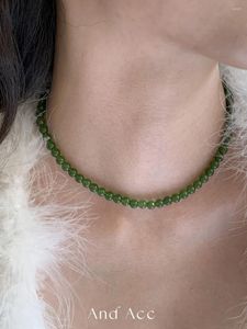 Kolye Kolyeleri Yeşil Chalcedony Jade Serisi Boncuklu Kolye S925 STERLING Gümüş Hazine Tokası Çin Klavikül Zinciri Kadınlar İçin