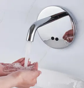 Banyo Lavabo muslukları mttuzk duvara monte pirinç otomatik sensör musluk havzası dokunulmaz kızılötesi tek soğuk yuvarlak musluklar