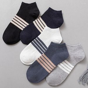 Meias masculinas 5 pares primavera outono homens listra respirável barco suor absorvente casual baixo tubo tornozelo