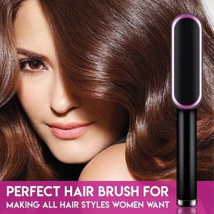 Hair Straightener Brush Comb Ionic Straightening Brush with Anti Scald Fast Ceramic Heating Portable Straightening Comb 240119