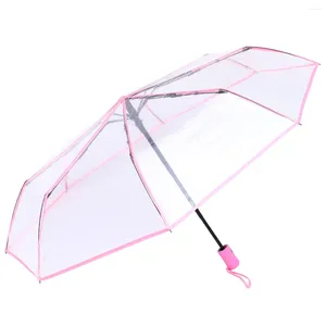 Зонты Полностью автоматический трехкратный прозрачный зонт Складной штатив для дождливого дня Портативный ребристый материал: волокно