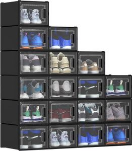 XL Ayakkabı Depolama Kutusu 18 PCS Organizatörleri İstiflenebilir Kutu Raf Kaplar Çekmeceleri - Siyah X -Large 240129