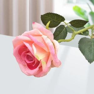 Dekoratif çiçekler düğün gülü dekor gerçekçi yeniden kullanılabilir kadife yeşil yapraklar ile kök 10pcs yapay sahte çiçek bitki ev için
