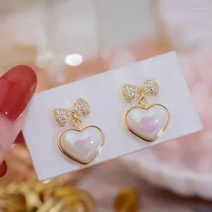 Висячие серьги в Корейском стиле с сердечками, модные эффектные красочные стеклянные подвески «Любовь», микро-набор, циркониевые бабочки для женщин, 2024