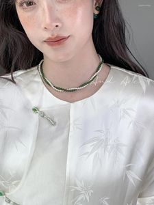 Kolye kolyeleri Çin tarzı çoklu aşınma yöntemleri doğal yeşil yeşim chalcedony kabuğu inci s925 sterling gümüş uzun kolye