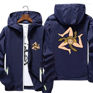 Jaquetas masculinas Único Siciliano Sicília Bandeira Triskelion Mulheres Sportswear Com Capuz Bomber Zipper Fino Windbreaker Ciclismo Casaco Jaqueta 7XL