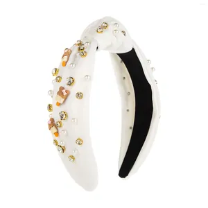 Saç klipleri Düğümlü kafa bandı alışverişi mücevherli geniş inci rhinestone moda siyah beyaz aksesuarlar rahat kumaş stil