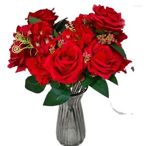 Декоративные цветы Заводские продажи Искусственный букет роз Шелковые пластиковые белые розы 10 голов