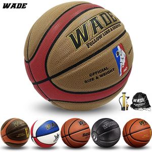 Bola de couro pu wade legal, original para uso interno/externo, para bola de basquete escolar, tamanho 7, bola adulta com bomba/pino/rede/bolsa grátis 240127