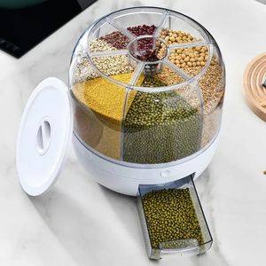 360° Rotating Grain Dispenser Grain Storage Box Transparent Sealed Jar Circular Kitchen Rice Bucket Insectproof Rice Tank 240131