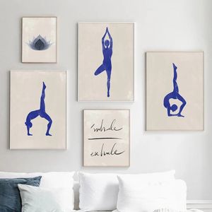 Blue Lotus Inhale Exhale Girl Body Prints Wandkunst Leinwand Poster Yoga Pose Free Life Home Bilder Malerei Raumdekoration 240122