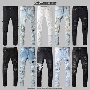 Amr Jeans Drip Kot Pantolon Tasarımcı Kot Pantolon Kot İnce Fit Jeans ABD Damla Yırtılmış Hiphop Motosiklet Pantolon Erkek Kot Pantolon Y2K Kot Skinny Jeans İngiltere Damla Pantalonlar Damla