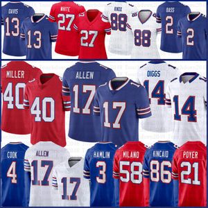 17 Josh Allen Futbol Formaları Stefon Diggs Gabriel Davis Dawson Knox Tyler Bas Micah Hyde Matt Milano Dalton Kincaid Poyer Dion Dawkins James Cook