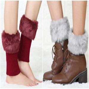 Kadın Çorap Dönüş Kürk Trim Kış Kış Sıcak Boot Manşetler Tığ işi kalın Toppers Örme Ayak Kapağı