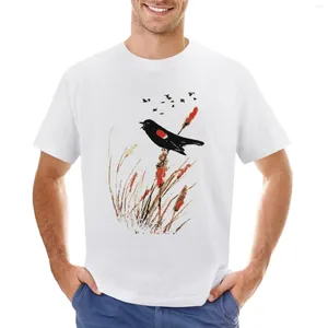 Мужские майки, акварель, красное крыло, черный дрозд, птица, природа, искусство, футболка, быстросохнущая футболка большого размера, мужские однотонные футболки с животным принтом для мальчиков