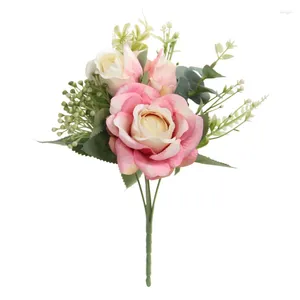 Dekoratif çiçekler yapay ipek ikiz güller buket düğün sahte çiçek ev yatak odası dekorasyon simülasyon pembe gül ortanca çiçek
