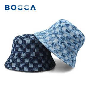 Bocca denim kova şapka ekose desen panama balıkçı şapkaları kot pantolon tarzı sonbahar kış açık bob kapağı moda 240202