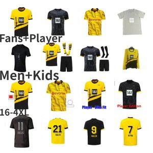 23 24 Cub Haller Futbol Formaları 2023 2024 Borussia Reyna Futbol Gömlek Neongelb Hummels Brandt Dortmund Erkek Çocuklar Özel Sancho All Black Bensebaini Maillot de Foot