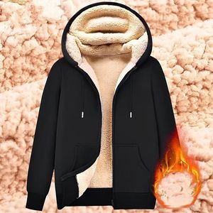 Erkek kapüşonlu kuzu swool hoodies hırka artı kadife kalınlaşmış kış sıcak gevşek nötr moda kazak siyah gri lacivert 240127