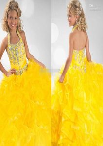 Gelbe Girl039s-Festzug-Kleider, bodenlang, gerüschtes Ballkleid, Prinzessin-Party-Kleider, Ritzee Mädchen-Kleid für besondere Anlässe4509675