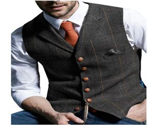 New Wool Plaid Men Suit Vest Slim Fit Notched Lapel Groom039s Jacket Formal Tuxedo Party Prom Suit Vest Custom Made Wedding Sui4205394