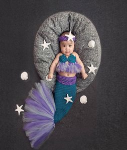 Новинка 2019 года, вязаные костюмы русалки для маленьких девочек, сетчатая кружевная пачка с хвостом русалки, одежда для новорожденных Bebe, реквизит для позы, повязка на голову в виде морской звездыMX4888563